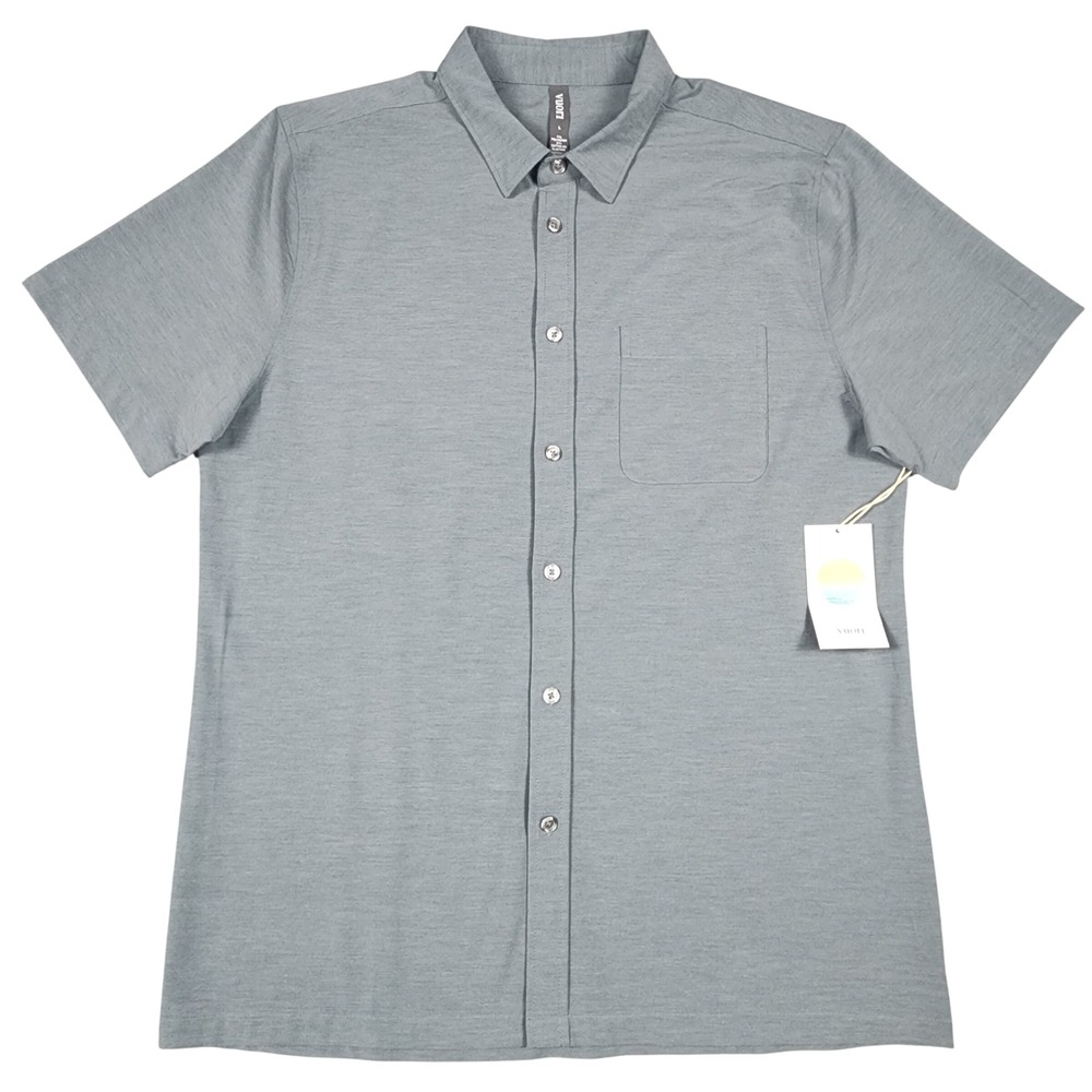 Vuori Bridge Button Down Men's L Gray Short Sleeve Performance Stretch V184 NWT